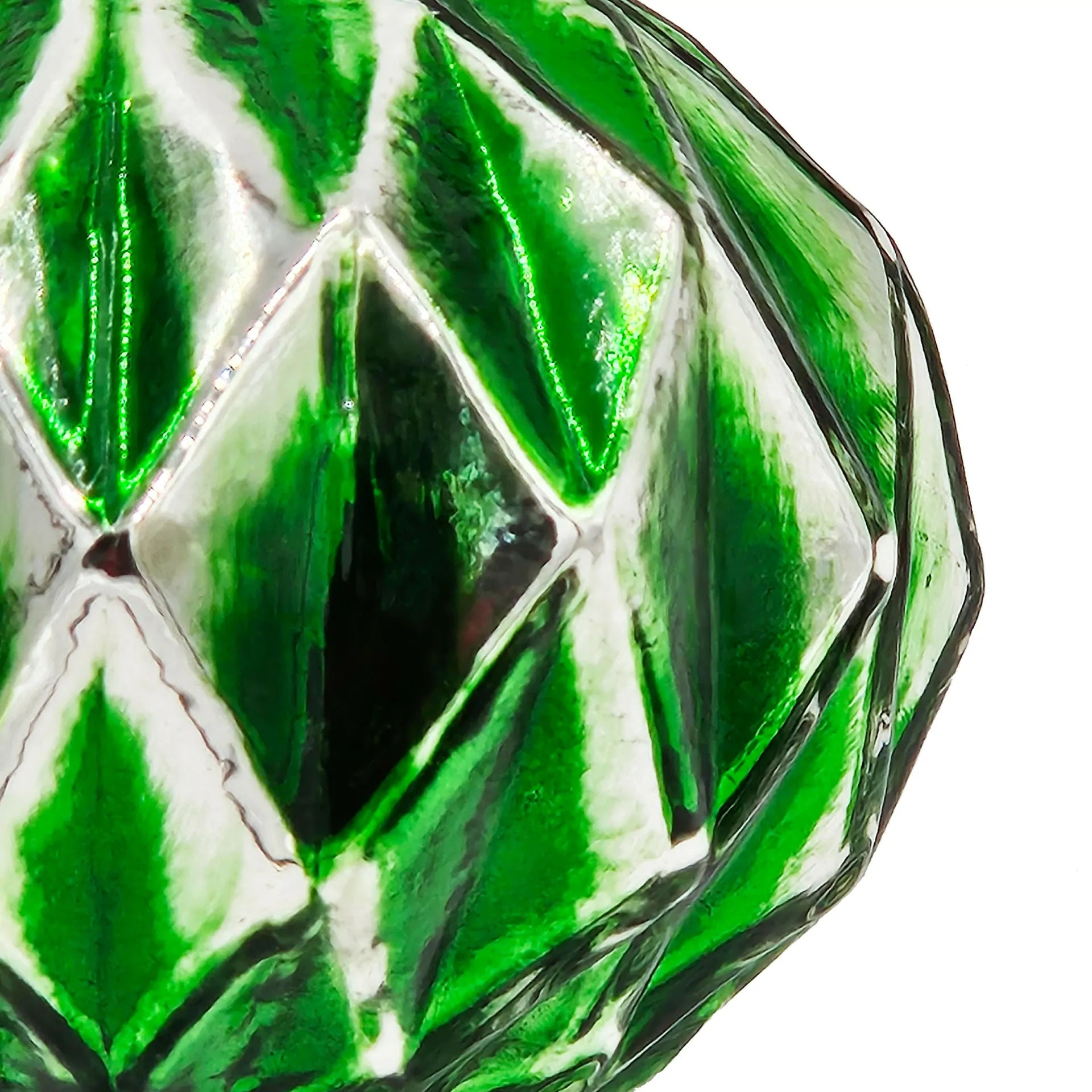 Set of 4 Green Diamond Patterned Glass Christmas Ball Ornaments 5.1 Inch