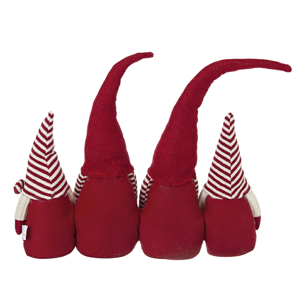 Set of 4 Red Fabric Gnome Family Decorations