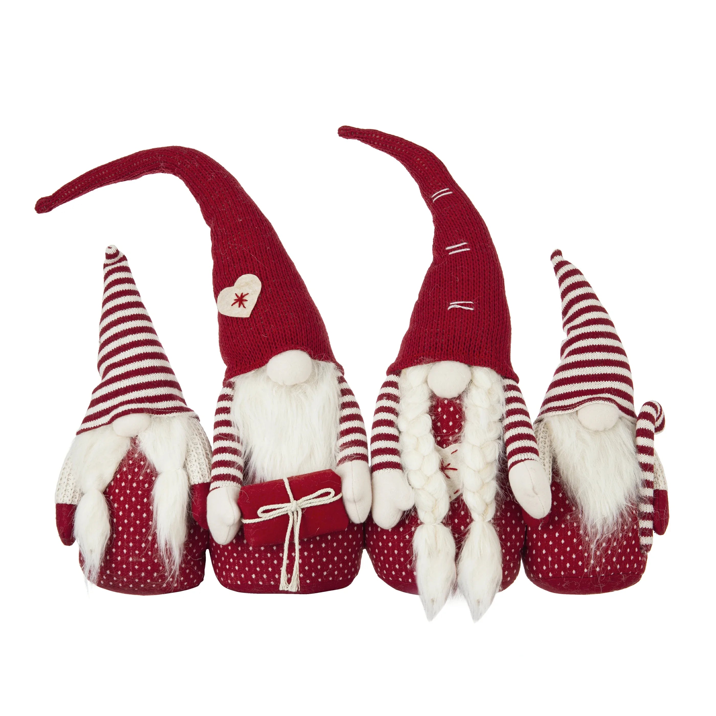 Set of 4 Red Fabric Gnome Family Decorations