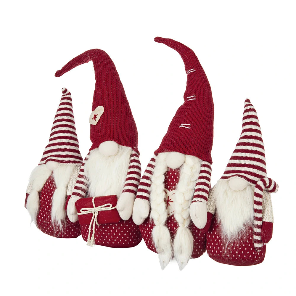 Set of 4 Red Fabric Gnome Family Decorations