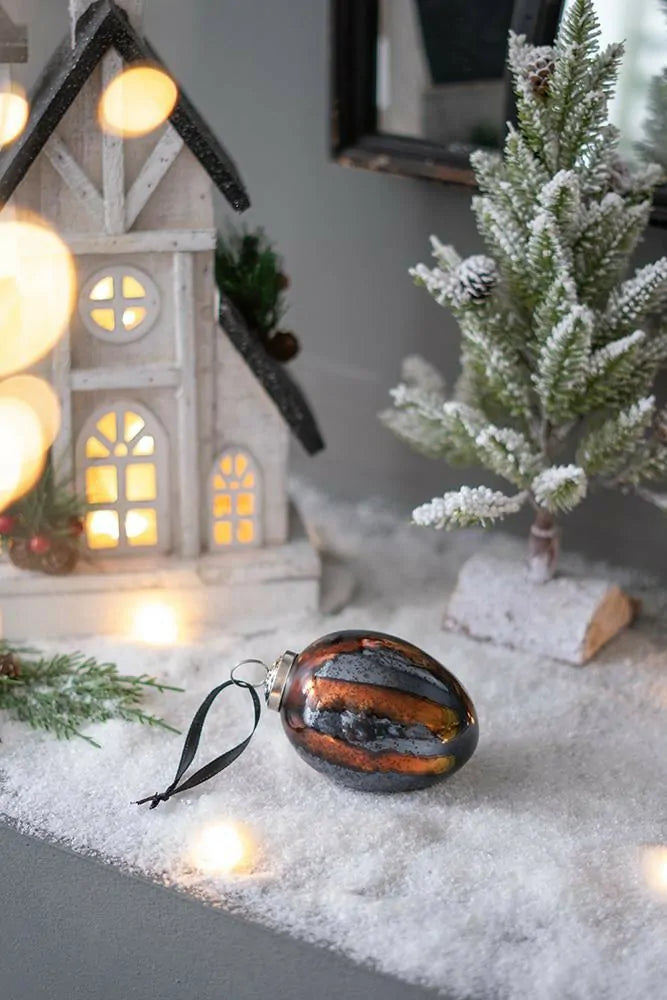 Set of 6 Brown and Orange Striped Glass Egg Ornaments 4.3 Inch Holiday Decor