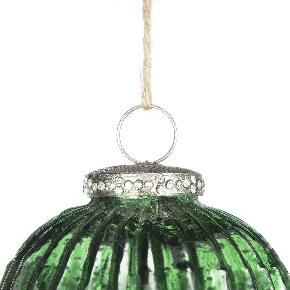 Set of 6 Emerald Green Ribbed Glass Teardrop Ornaments 5.5 Inch Holiday Decor