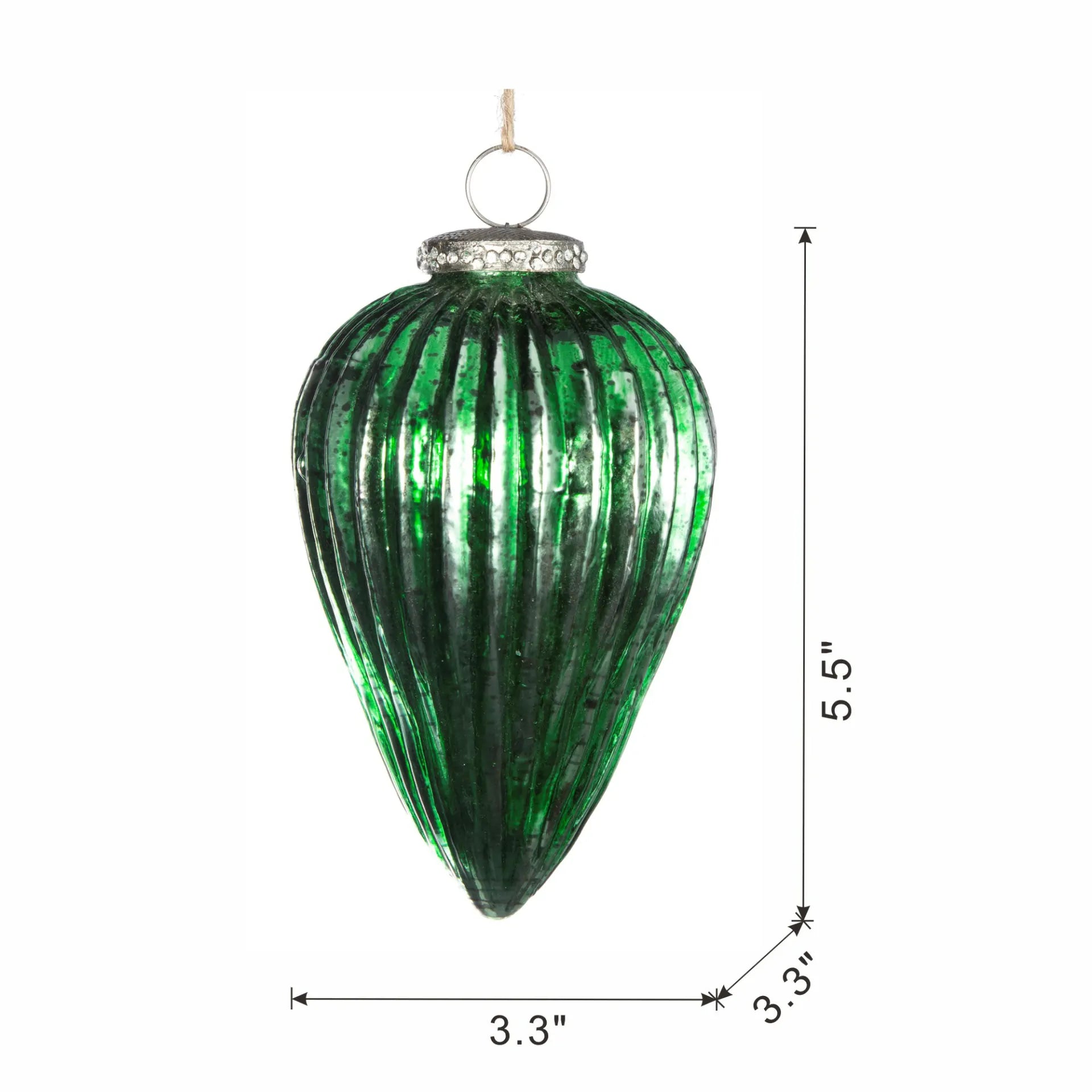 Set of 6 Emerald Green Ribbed Glass Teardrop Ornaments 5.5 Inch Holiday Decor