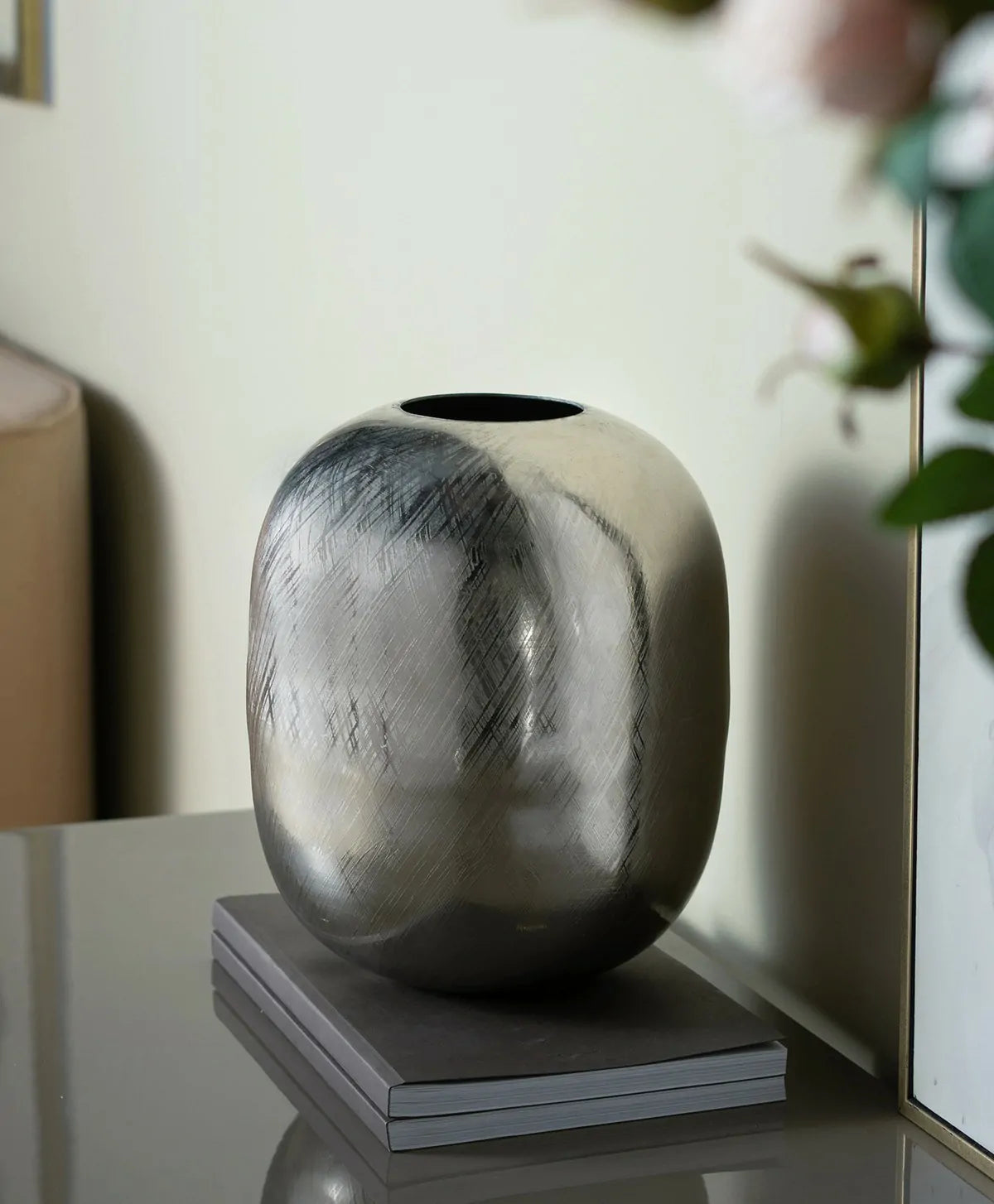 Silver Streak Aluminum Vase 13 Inch Modern Home Decor Centerpiece