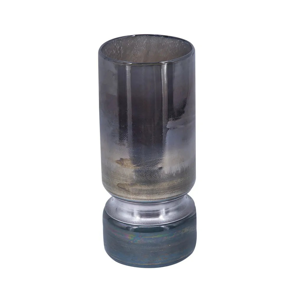 Sleek Silver Toned Glass Vase for Modern Home Decor 10 Inch Tall