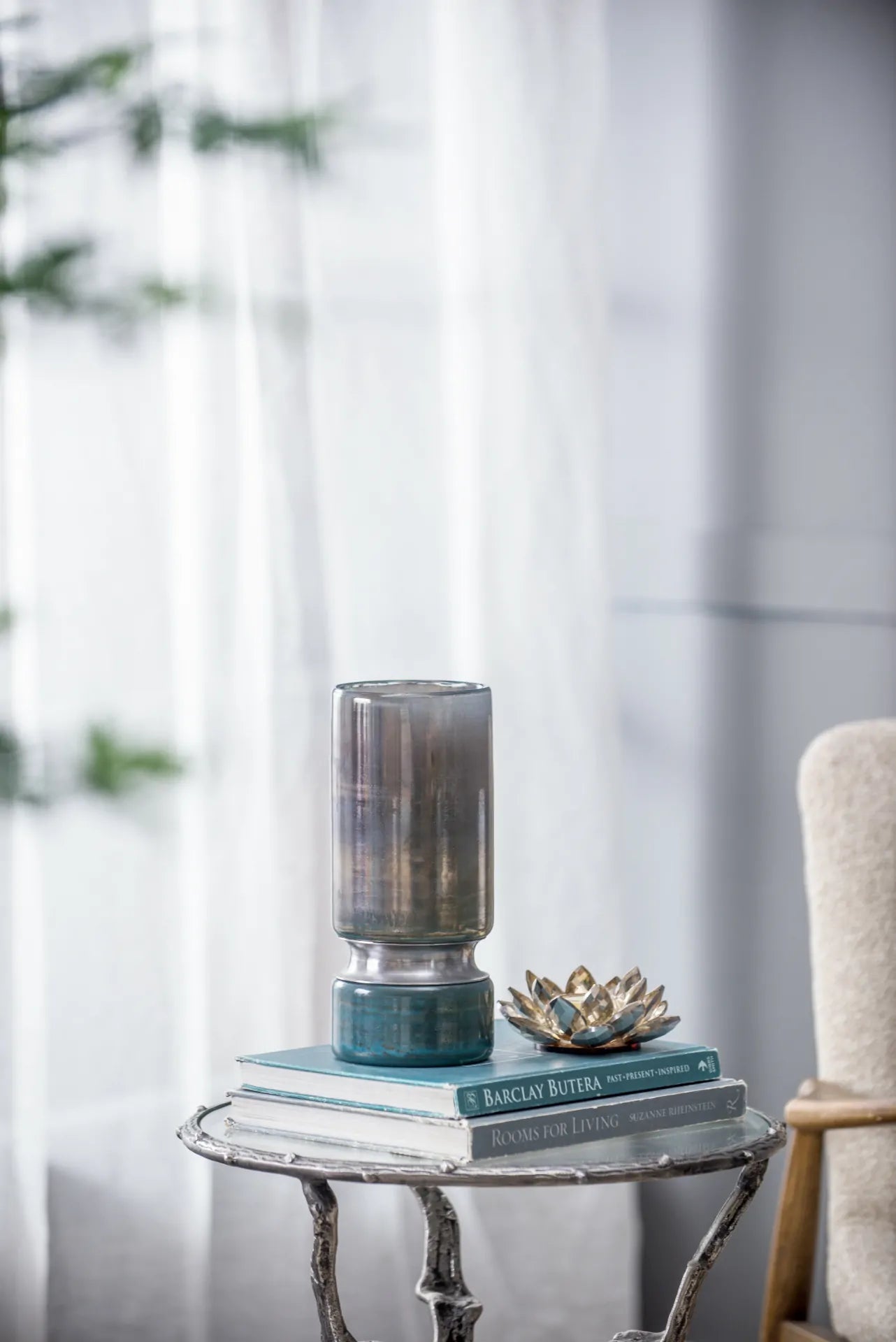 Sleek Silver Toned Glass Vase for Modern Home Decor 10 Inch Tall