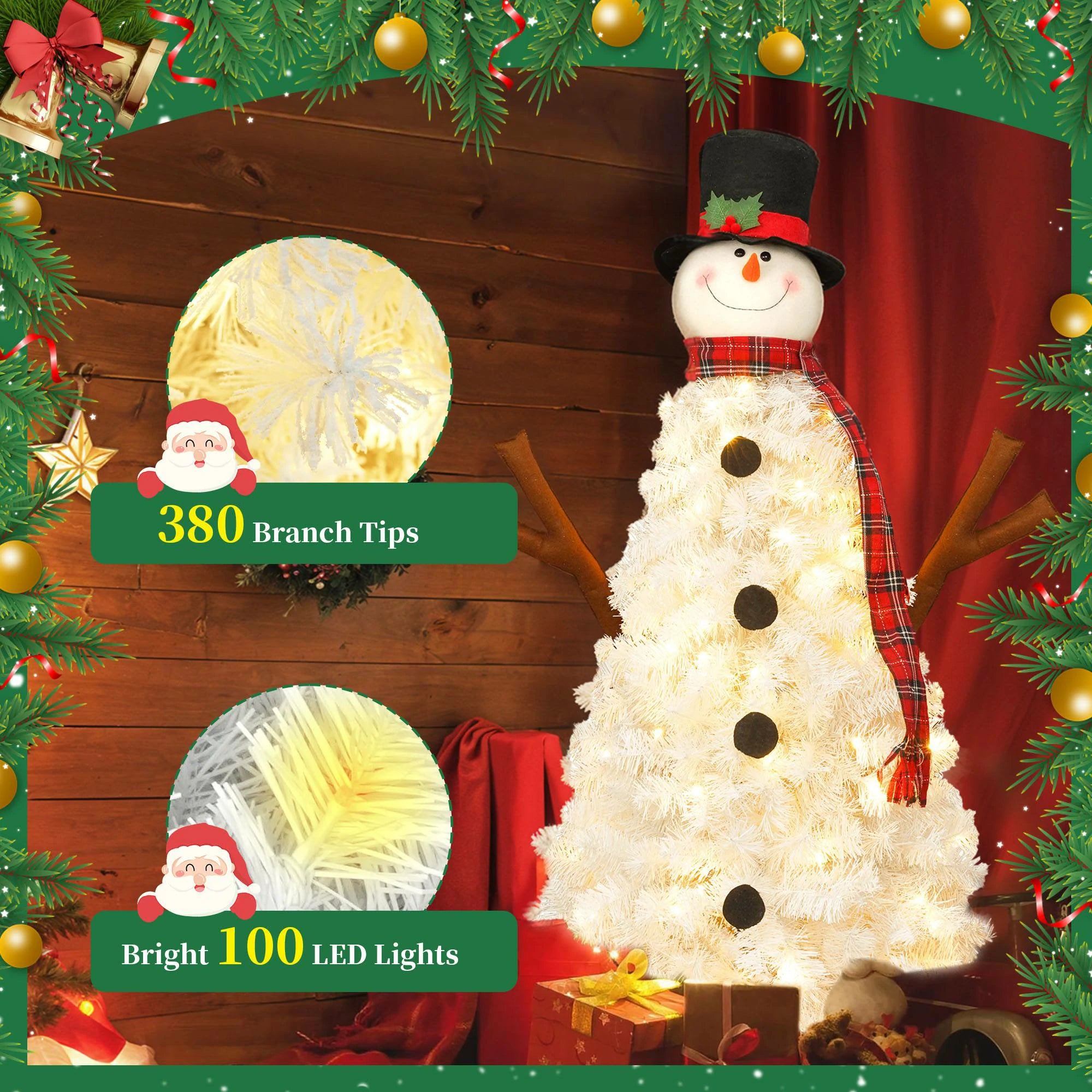 Snowman Christmas Tree 100 Lights 380 Branch Tips Xmas Decor