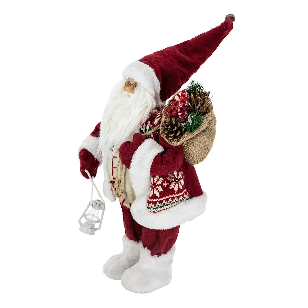 Standing Santa with Lantern & Bag, Red White