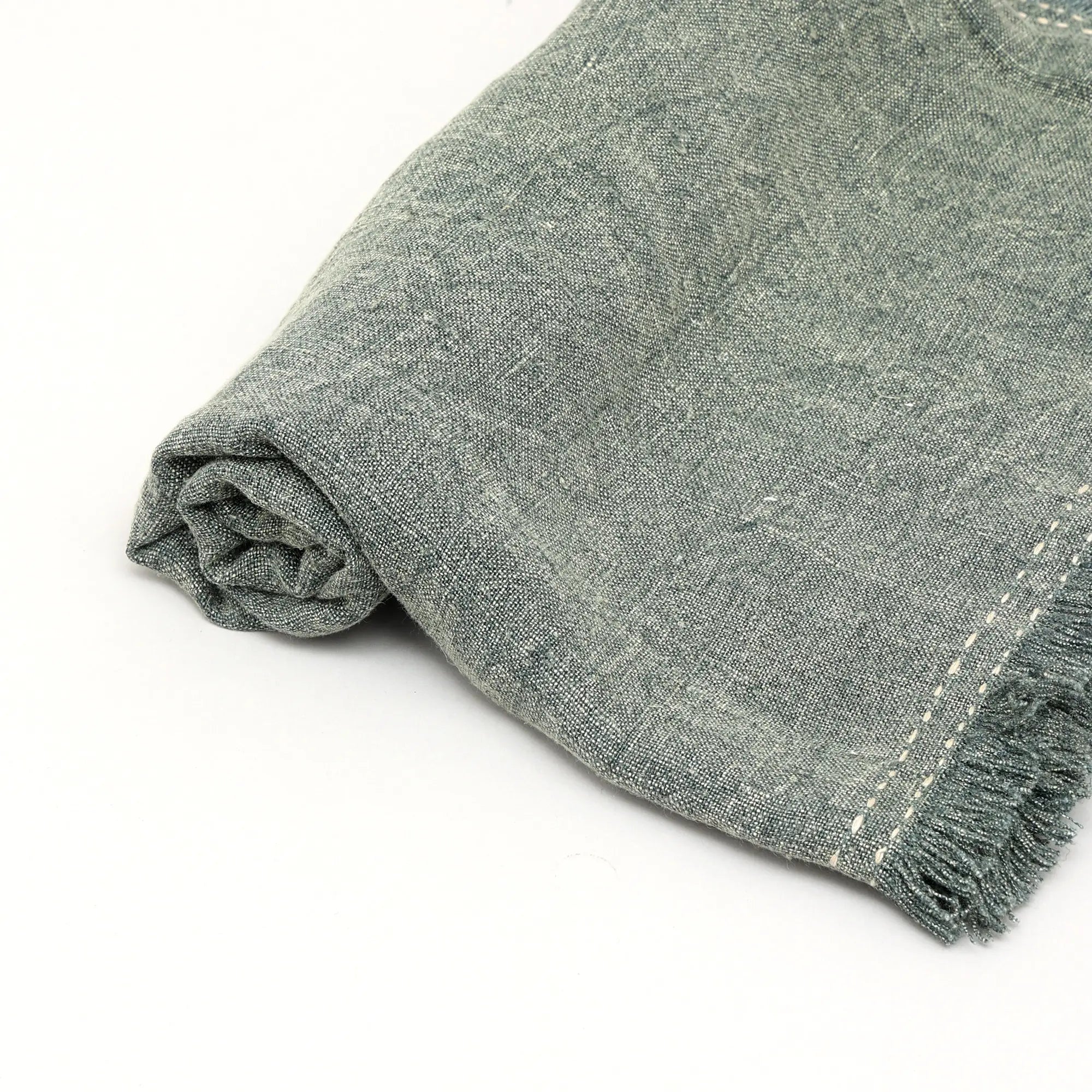 Stonewashed Linen Woven Throw Blanket with Fringe