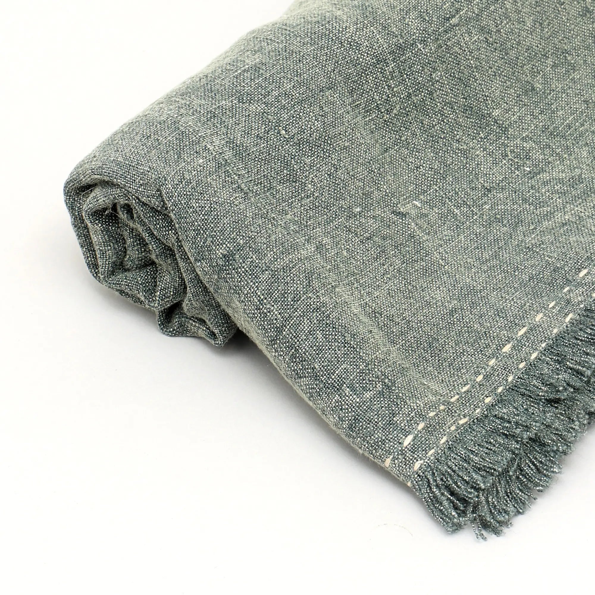 Stonewashed Linen Woven Throw Blanket with Fringe