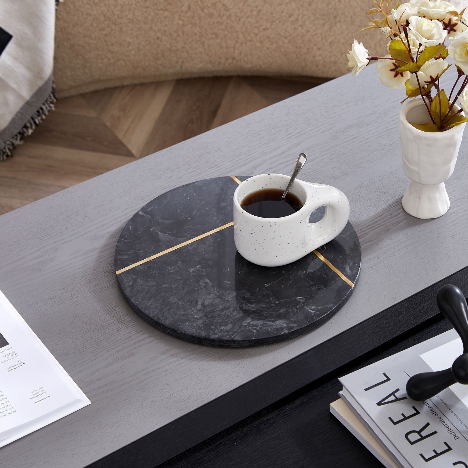 Arsino Marble Tray Accessory Valyōu Furniture Black