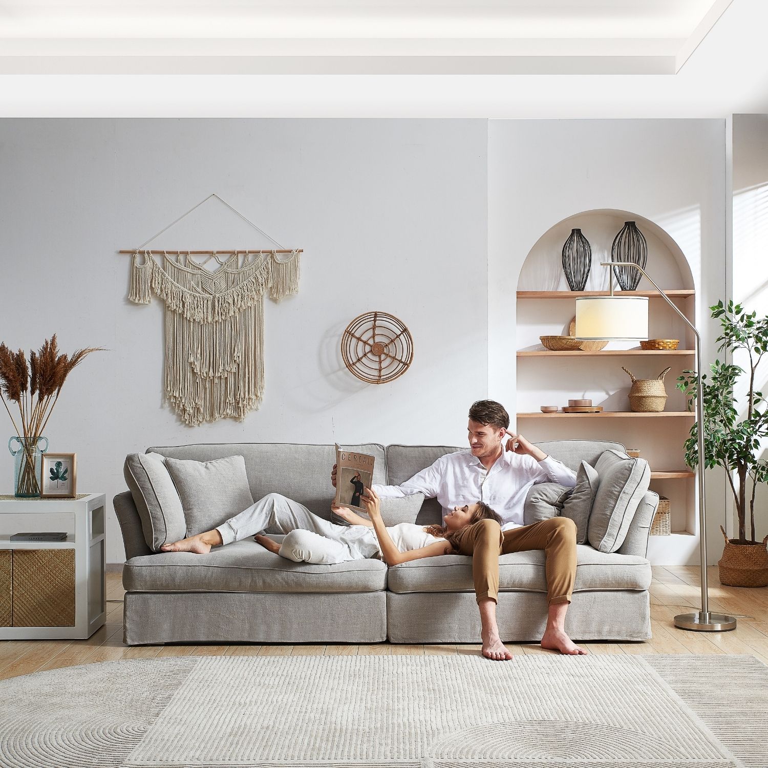 Chubby Sofa Sofa Lemons & Me 4 Seater Grey Linen