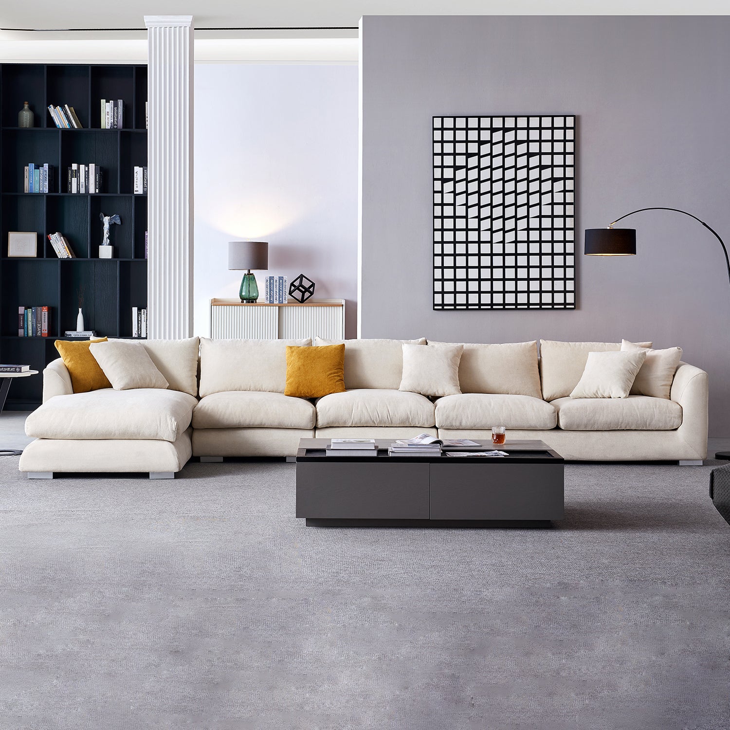 Feathers Sectional Couch Chaise Lounge 88-170 Inches