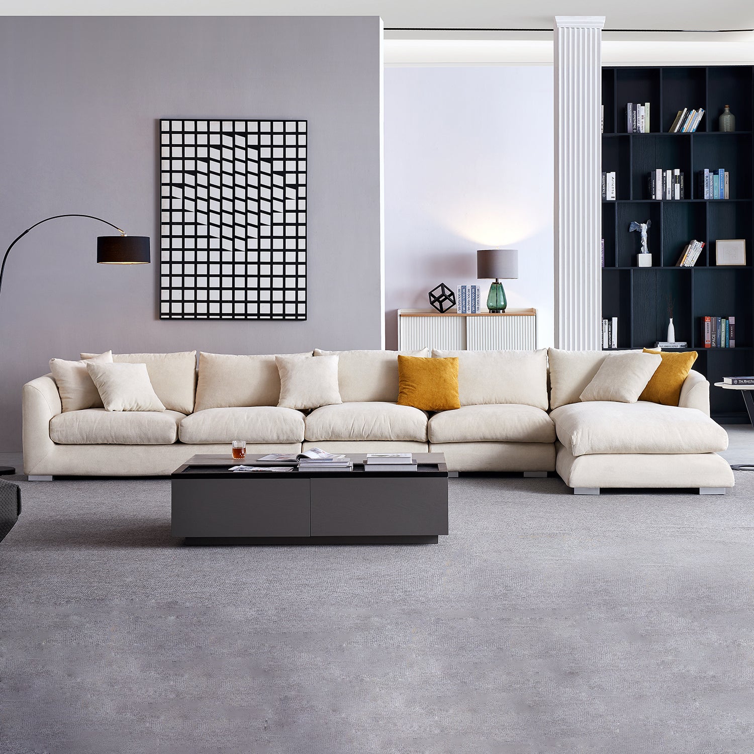 Feathers Sectional Couch Chaise Lounge 88-170 Inches