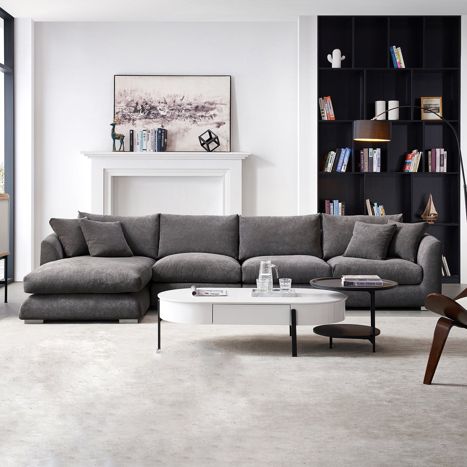 Feathers Sectional Couch Chaise Lounge 88-170 Inches