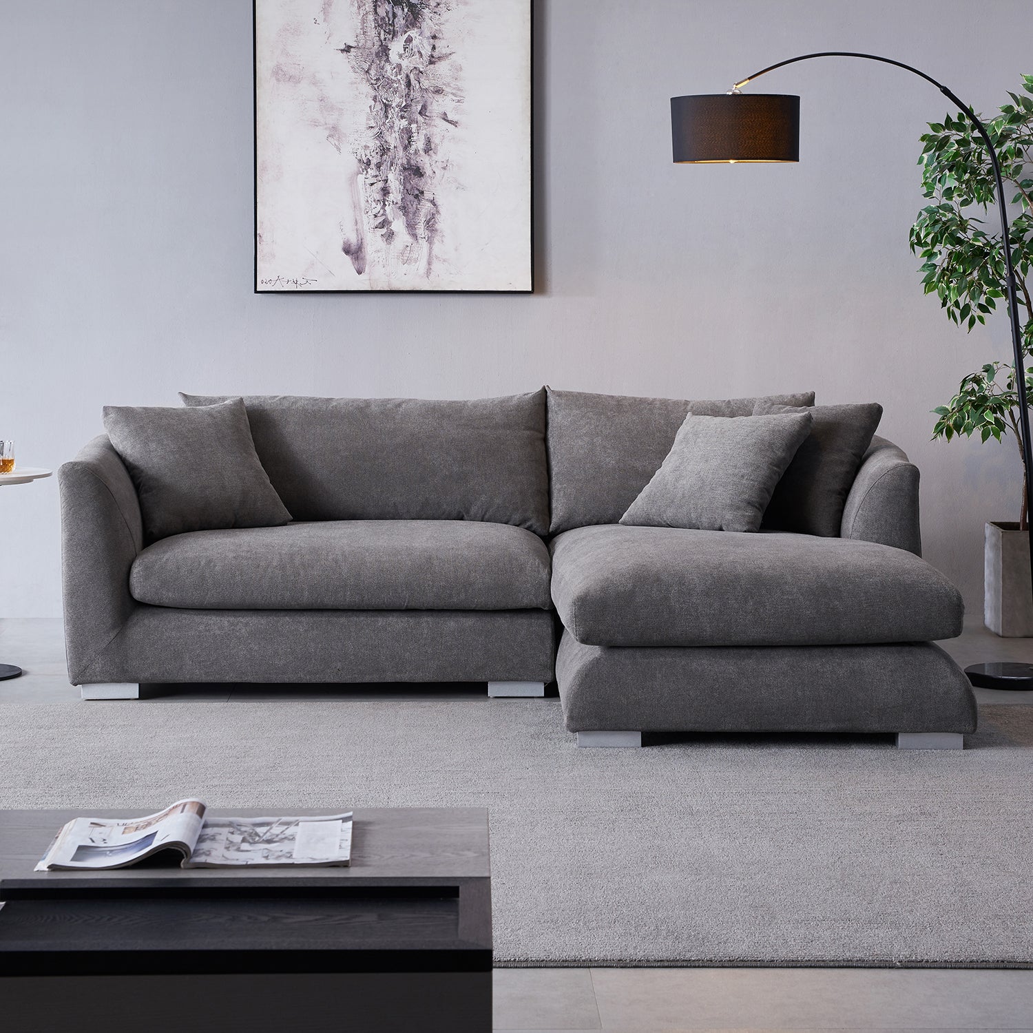 Feathers Sectional Couch Chaise Lounge 88-170 Inches