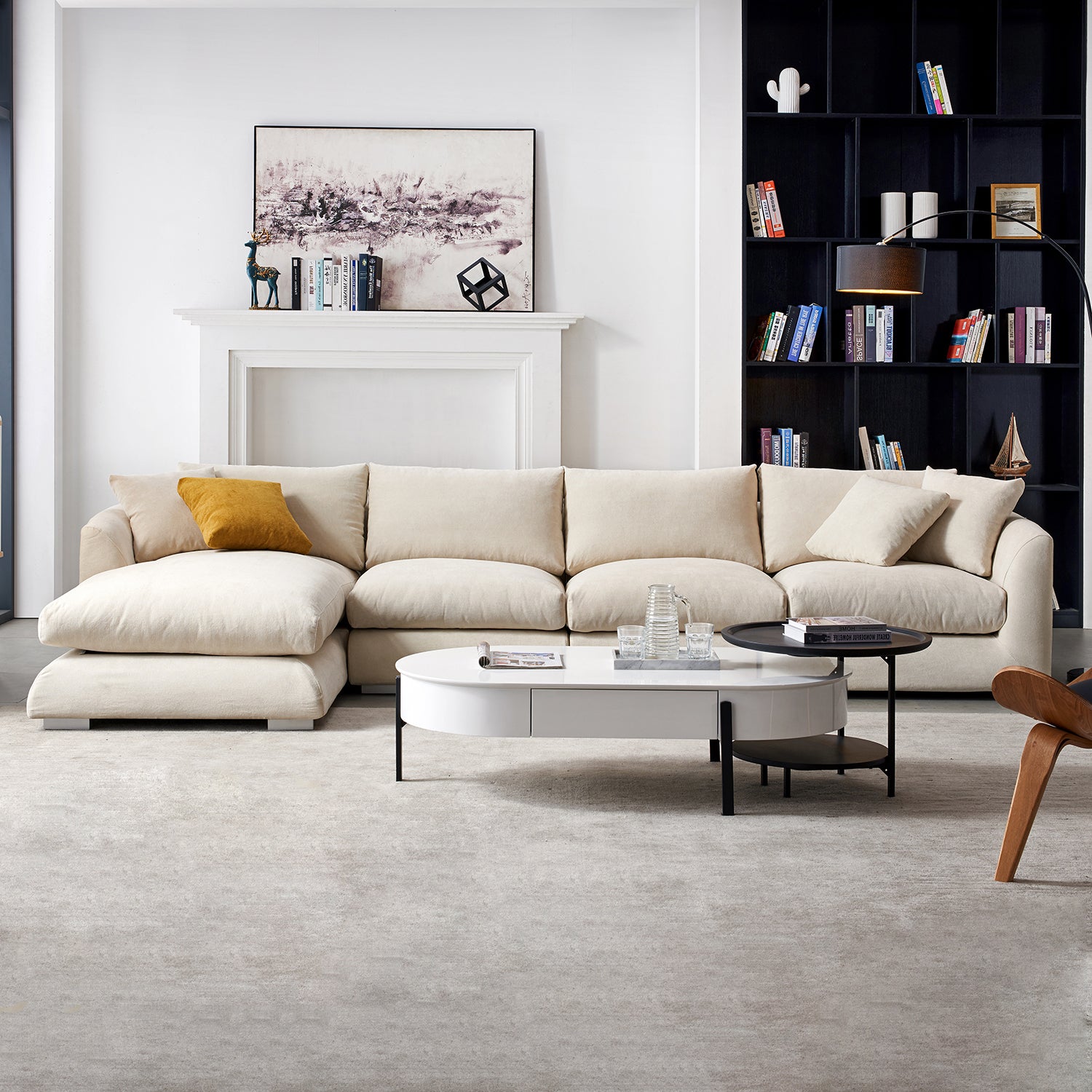 Feathers Sectional Couch Chaise Lounge 88-170 Inches
