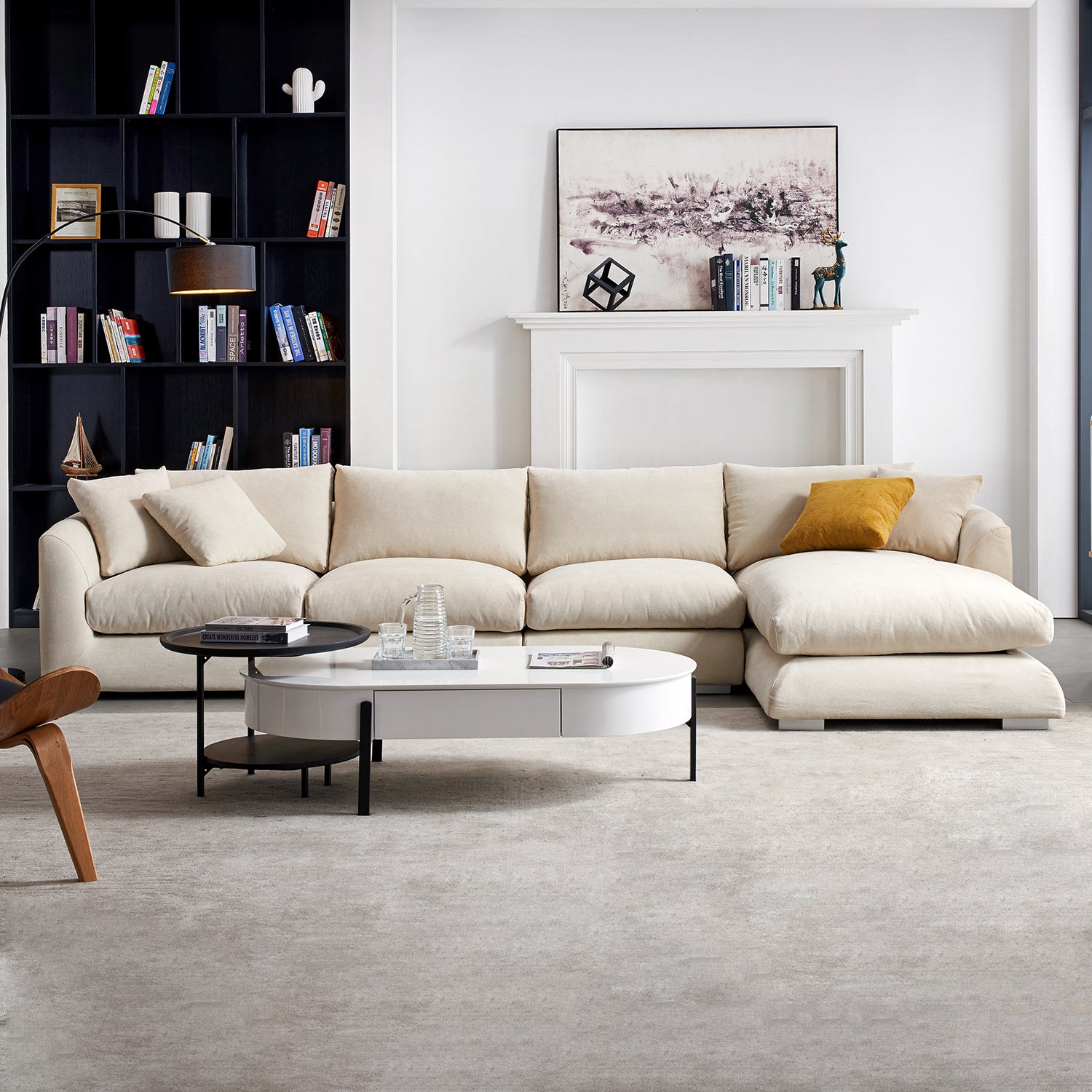 Feathers Sectional Couch Chaise Lounge 88-170 Inches
