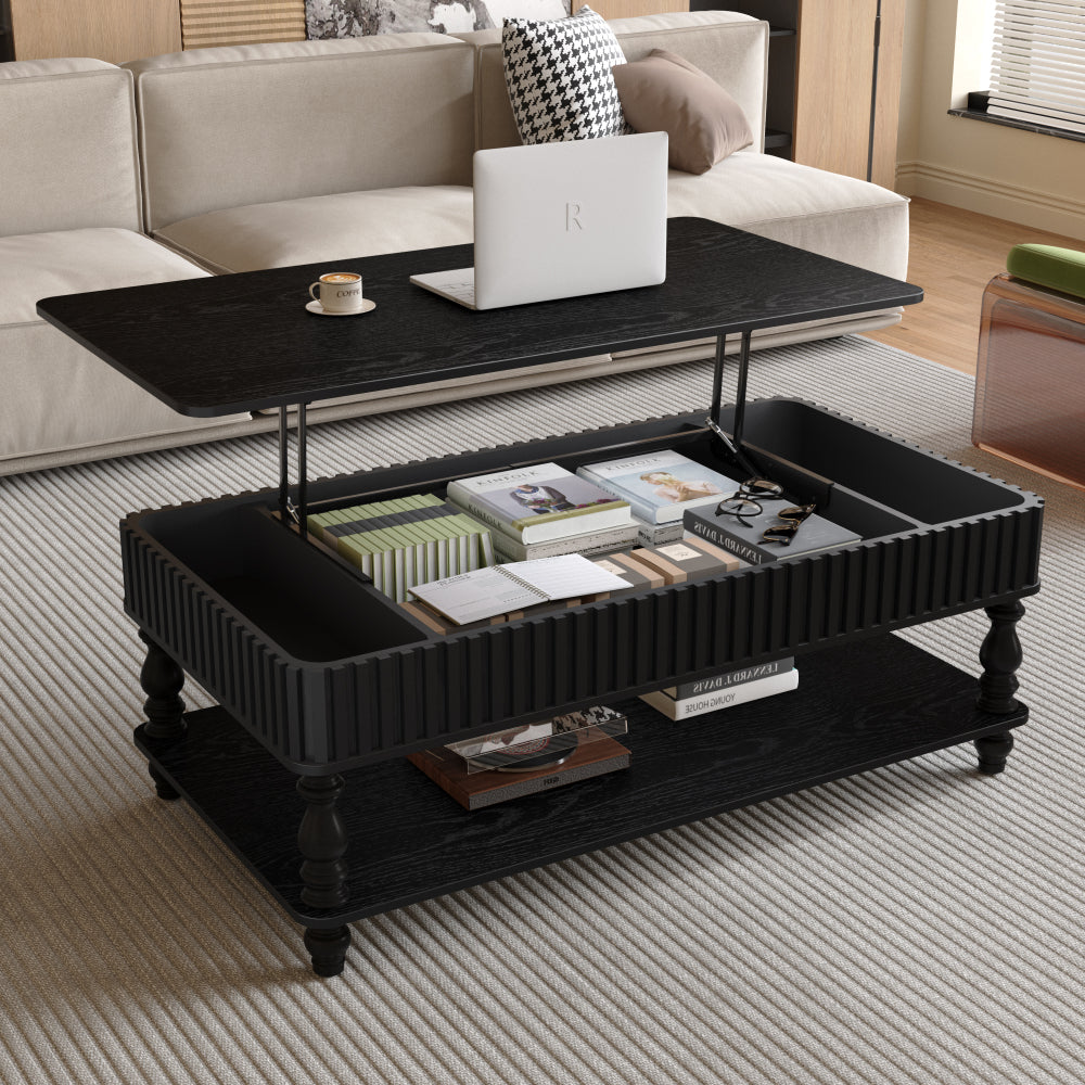 31.5'' Square Fluted Lift-Top Coffee Table with Hidden and Open Storage