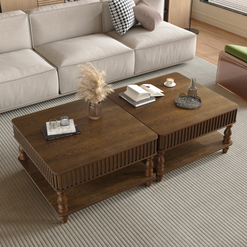 31.5'' Square Fluted Lift-Top Coffee Table with Hidden and Open Storage