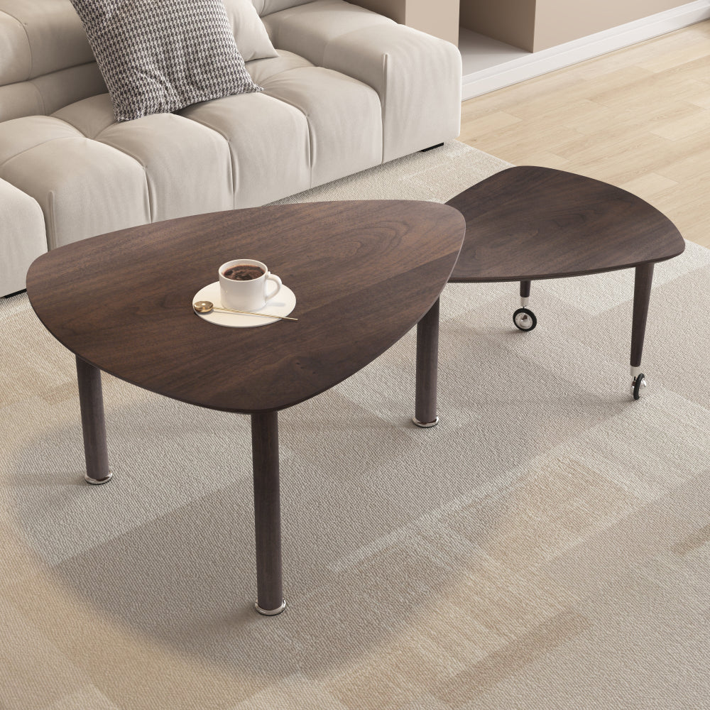 Rotatable Modern Round Wood Coffee Table for Living Room with Easy Assembly