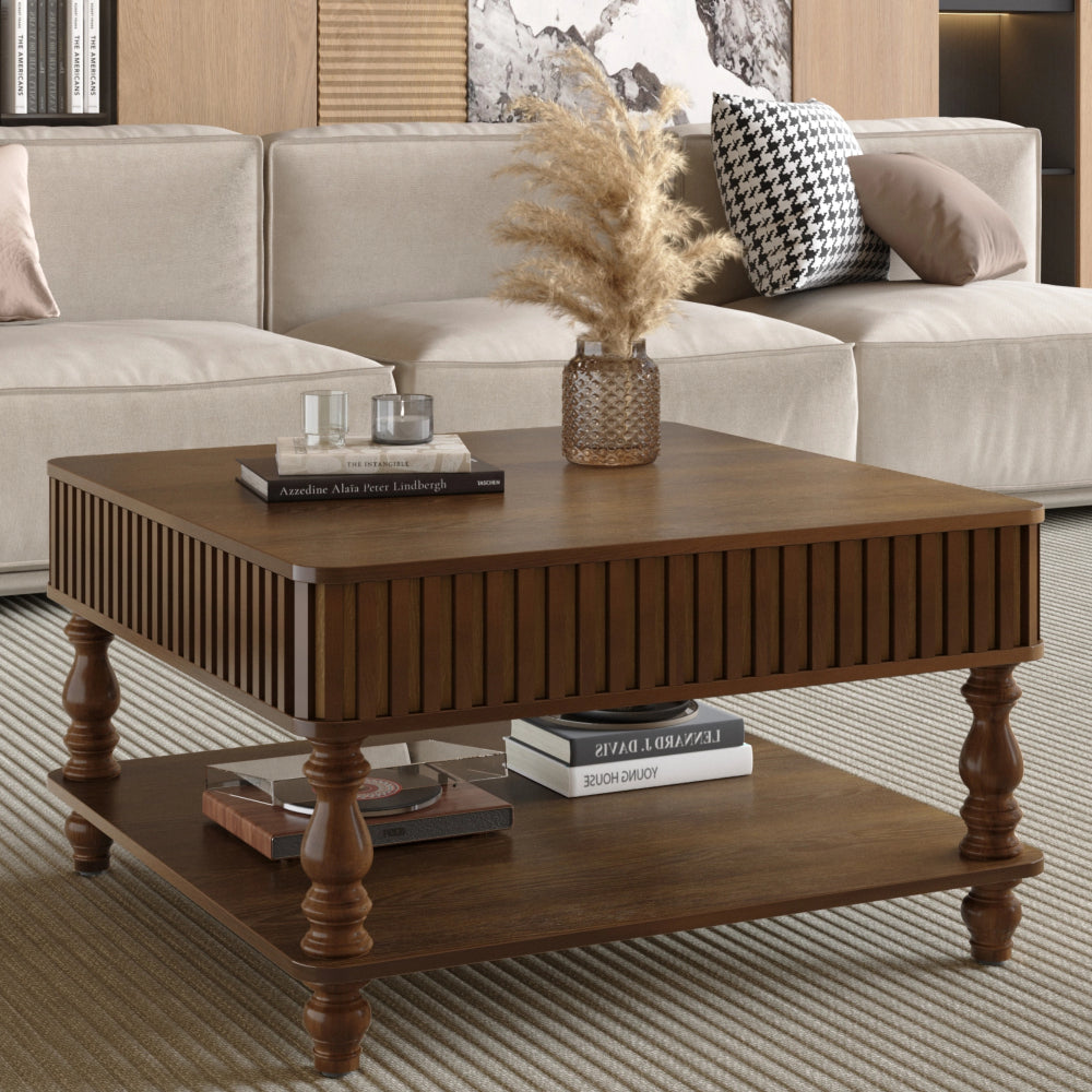 31.5'' Square Fluted Lift-Top Coffee Table with Hidden and Open Storage