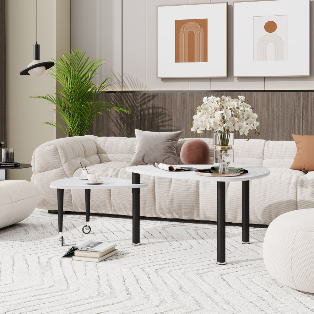 Rotatable Modern Round Wood Coffee Table for Living Room with Easy Assembly