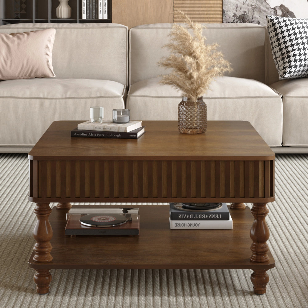31.5'' Square Fluted Lift-Top Coffee Table with Hidden and Open Storage