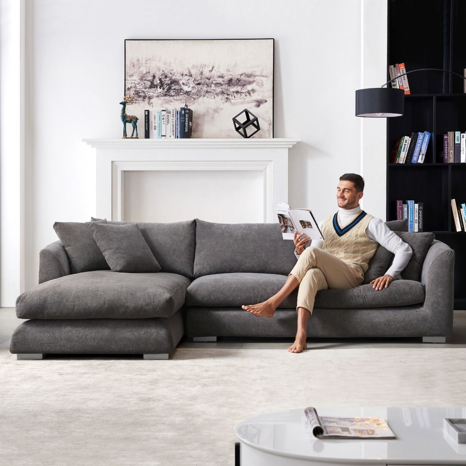 Feathers Sectional Sofa Mario Capasa 110 inch Grey Facing Left