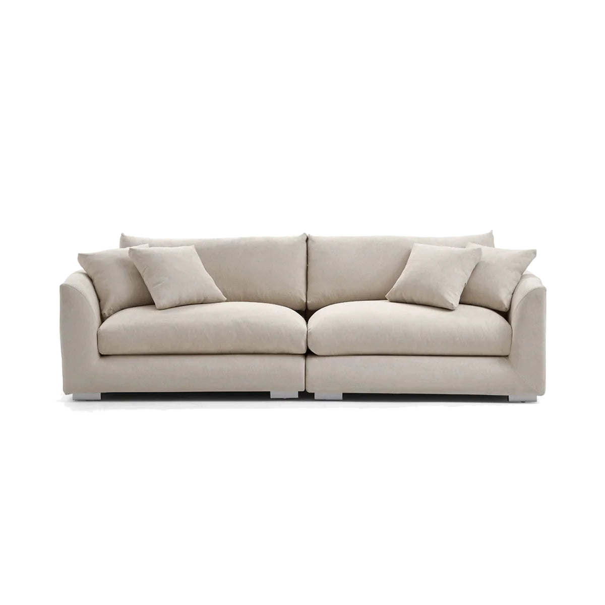 Beige Feathers 4 seater sectional sofa with matching cushions on white background #47347927908572