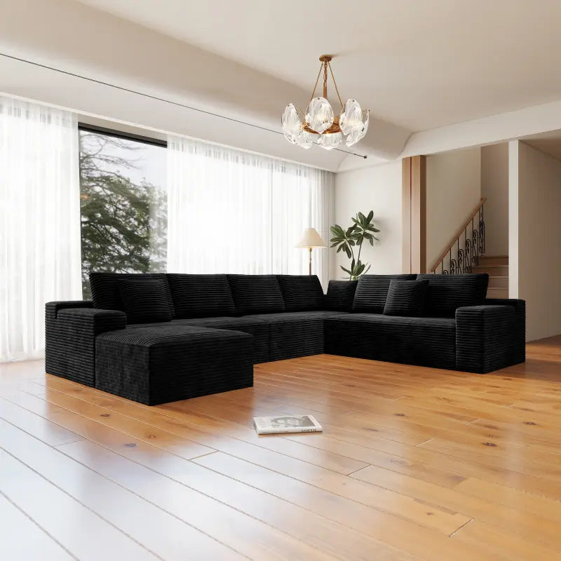 Flexo Corduroy Modular Sectional Couch 6-7 Seat Sofa