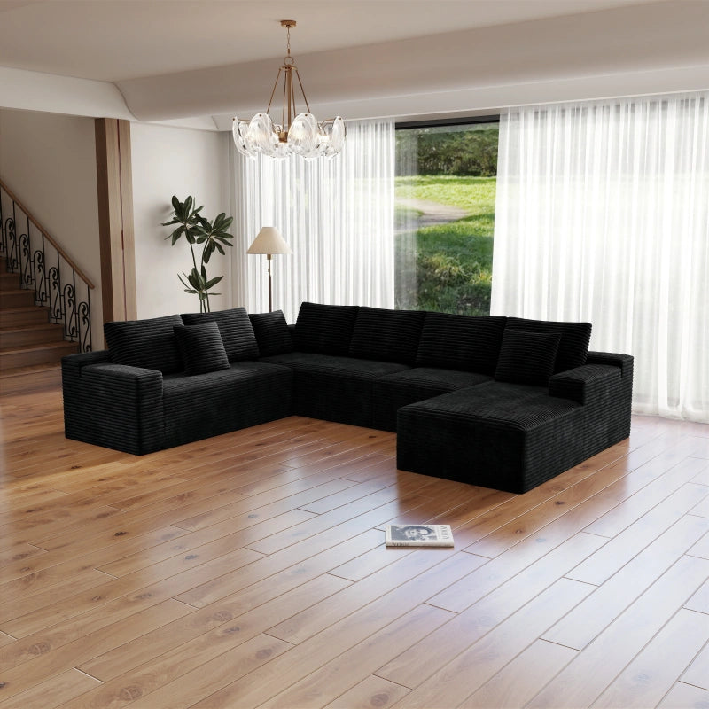 Flexo Corduroy Modular 6-Seat Sectional Couch with Lounge Chaise