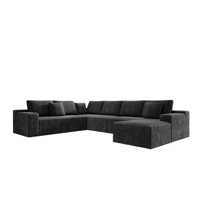 Flexo Corduroy Modular 6-Seat Sectional Couch with ottoman