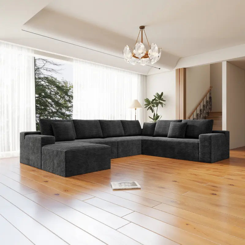 Flexo Corduroy Modular Sectional Couch 6-7 Seat Sofa