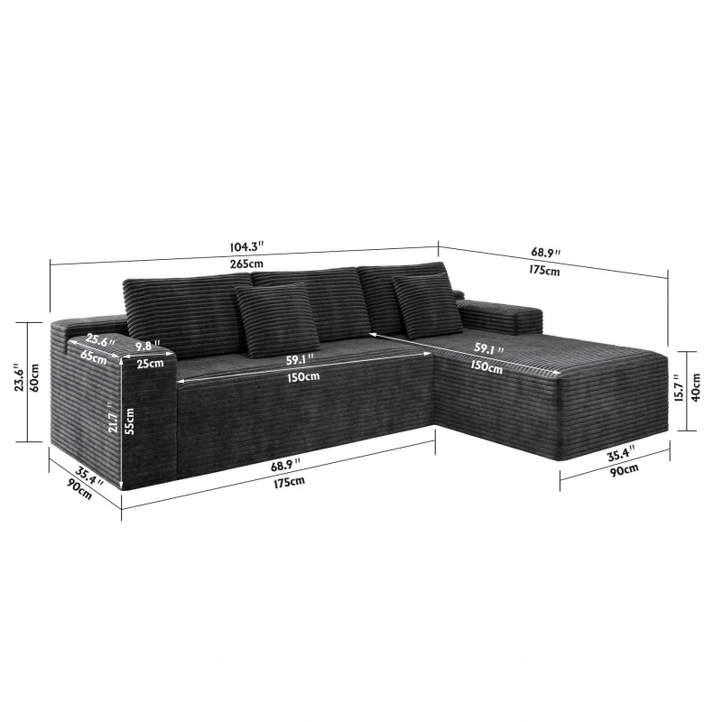Flexo Corduroy Modular Sectional L-Shaped Sofa Chaise