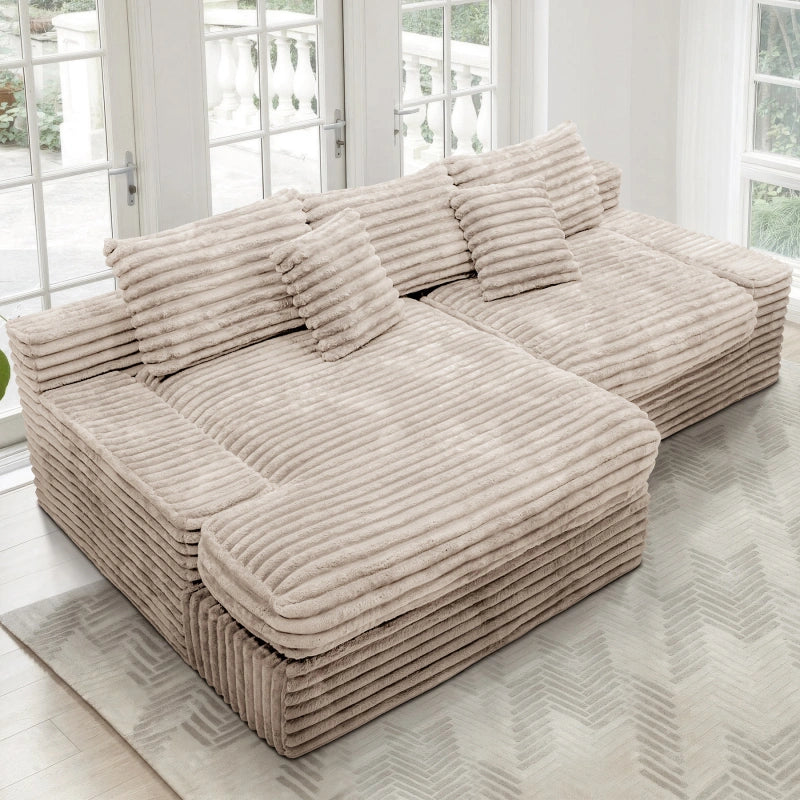 Flexo Corduroy Modular Loveseat Sofa with Chaise-Facing Left