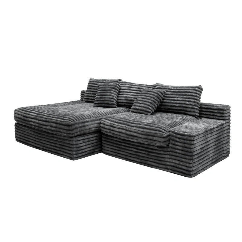 Flexo Corduroy Modular Loveseat Sofa with Chaise-Facing Left