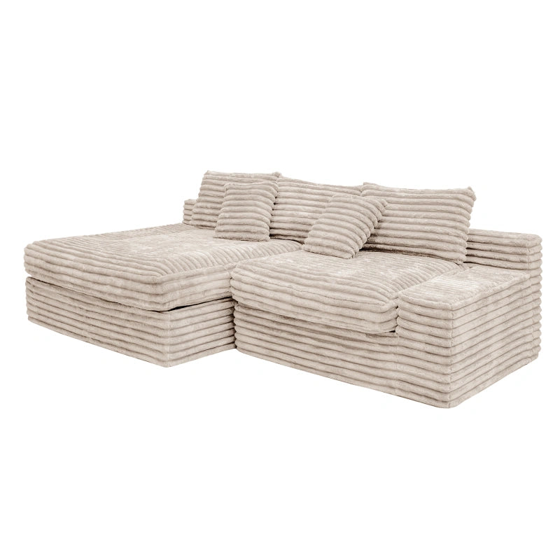 Flexo Corduroy Modular Loveseat Sofa with Chaise-Facing Left