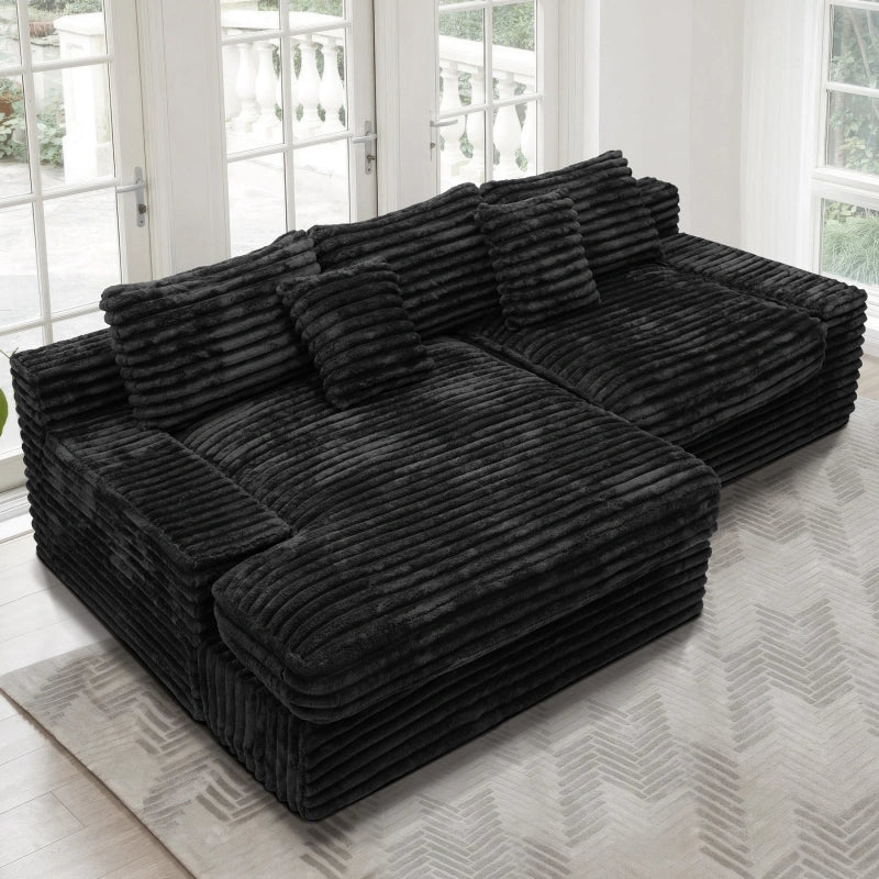 Flexo Corduroy Modular Loveseat Sofa with Chaise-Facing Left