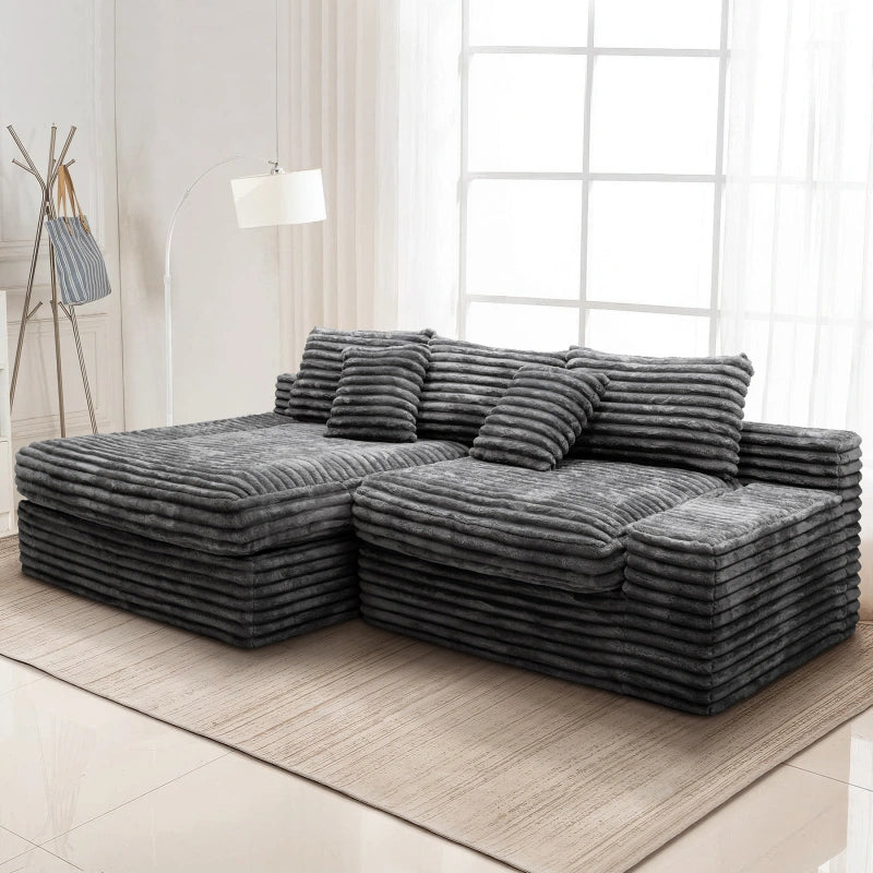 Flexo Corduroy Modular Loveseat Sofa with Chaise-Facing Left