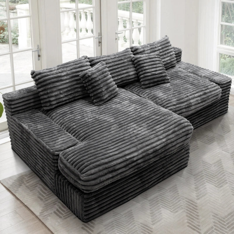 Flexo Corduroy Modular Loveseat Sofa with Chaise-Facing Left