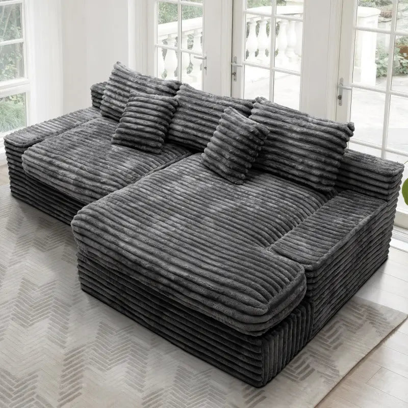 Flexo Corduroy Modular Loveseat Sofa with Chaise-Facing Right