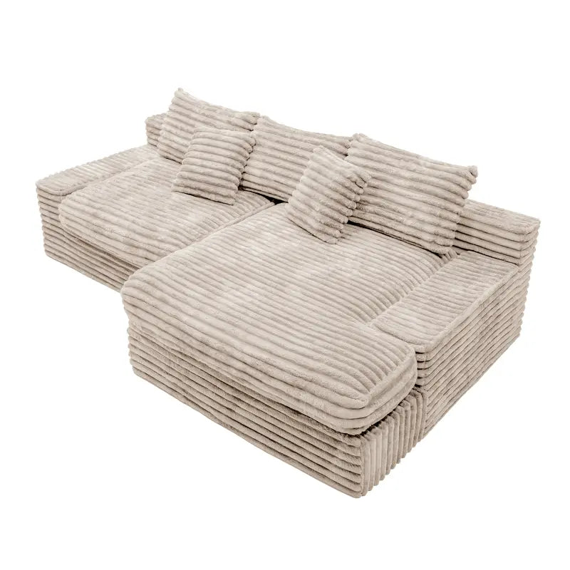 Flexo Corduroy Modular Loveseat Sofa with Chaise-Facing Right