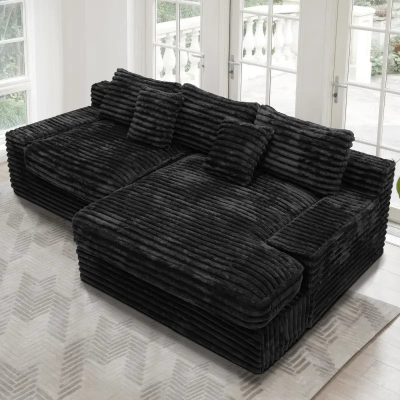 Flexo Corduroy Modular Loveseat Sofa with Chaise-Facing Right