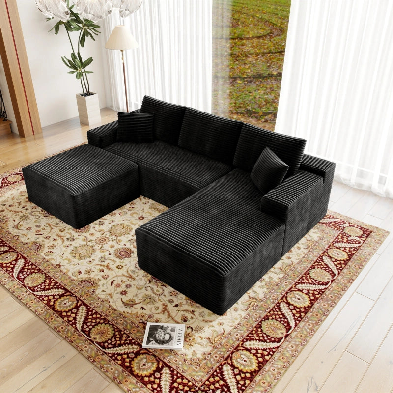 Flexo Corduroy Modular Sectional U-Shaped Sofa with Chaise