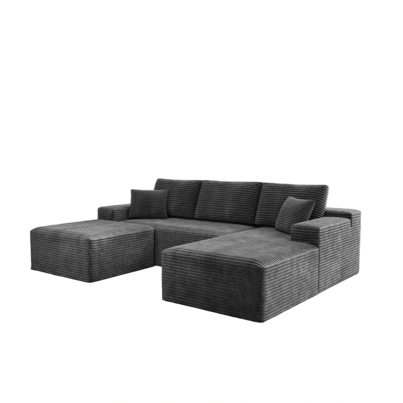 Flexo Corduroy Modular Sectional U-Shaped Sofa with Chaise