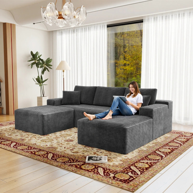 Flexo Corduroy Modular Sectional U-Shaped Sofa with Chaise