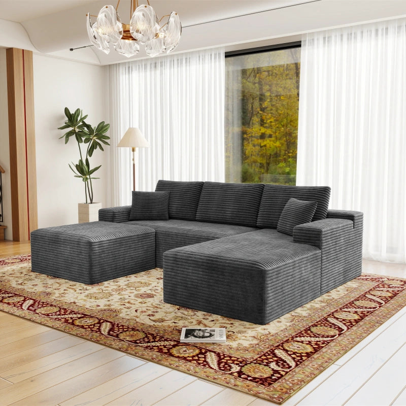 Flexo Corduroy Modular Sectional U-Shaped Sofa with Chaise