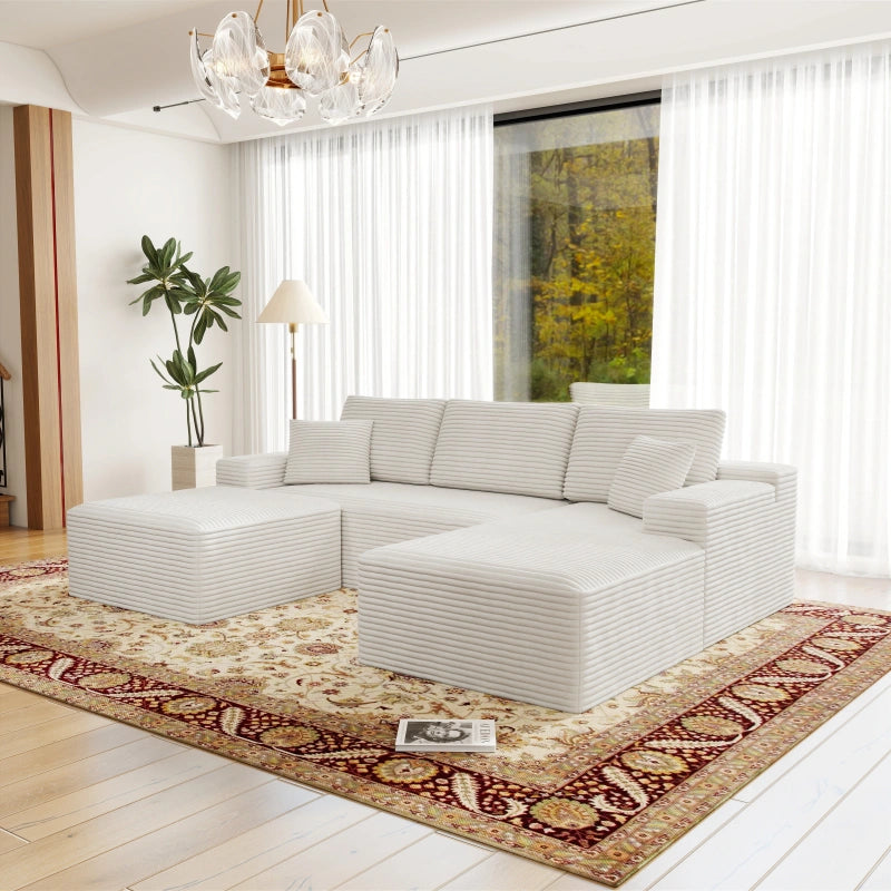 Flexo Corduroy Modular Sectional U-Shaped Sofa with Chaise
