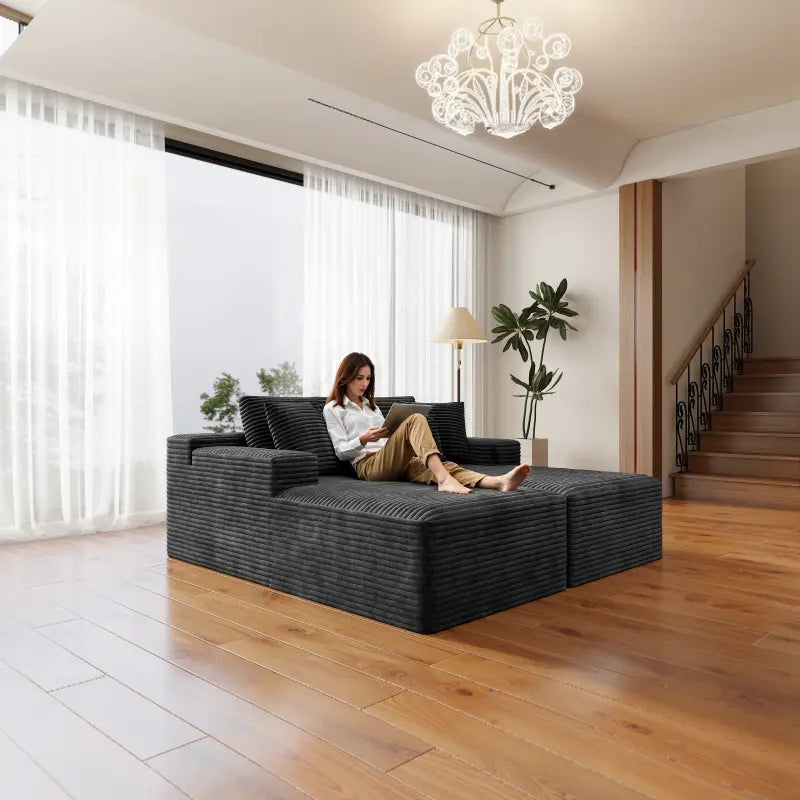 Flexo Corduroy Pet-Friendly Modular Loveseat Sofa with Double Chaise